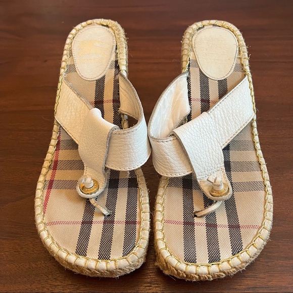 Burberry Shoes - Burberry Shoes Burberry White Espadrille Wedge Thong Sandals Size 8